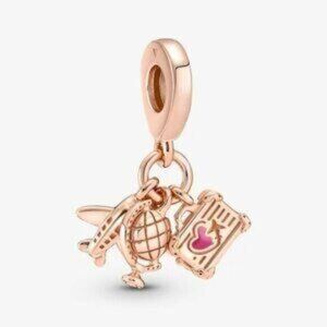 Pandora Airplane, Globe & Suitcase Triple Dangle Charm